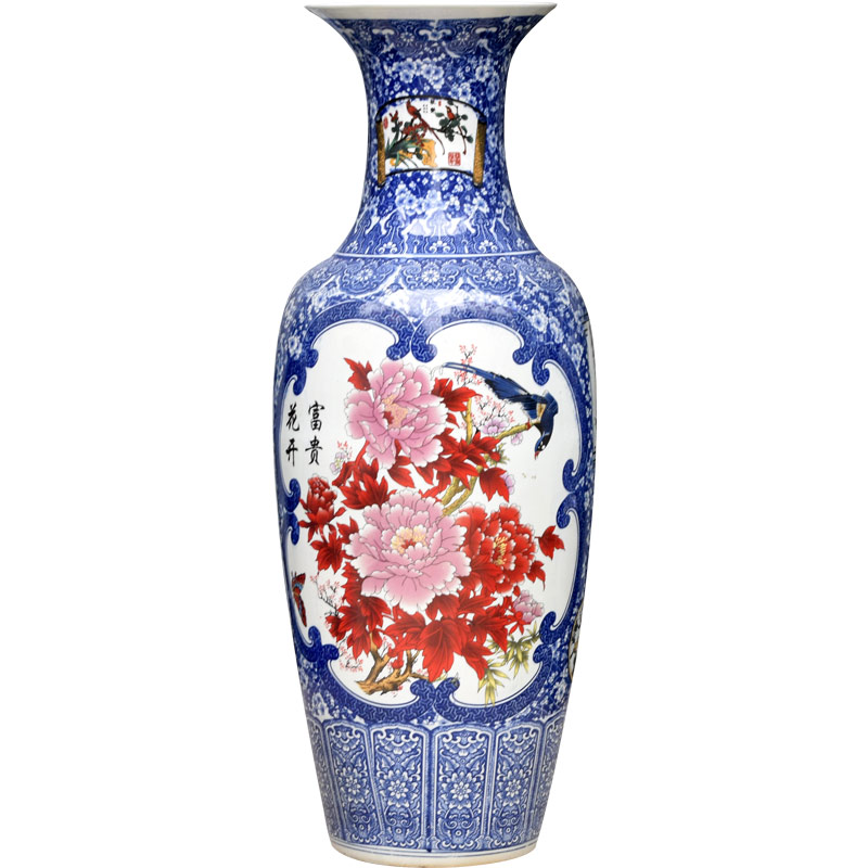 Landing a large vase furnishing articles blue and white porcelain of jingdezhen ceramics flower arranging a new modern home decoration in the living room