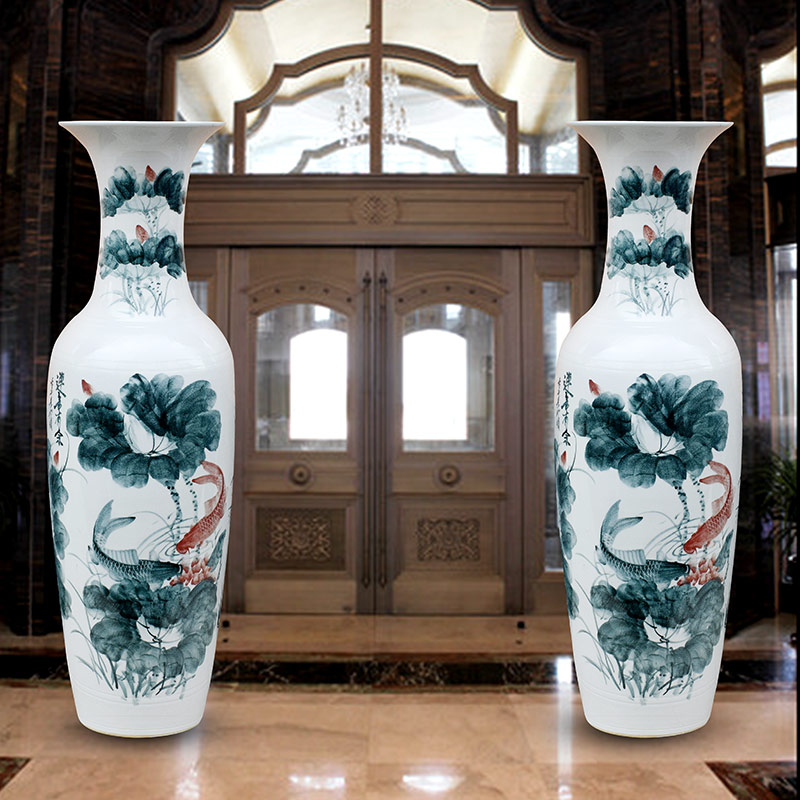 Jingdezhen ceramics landing fish large vases, hand - made lotus sitting room of Chinese style household furnishing articles ornaments flower arrangement