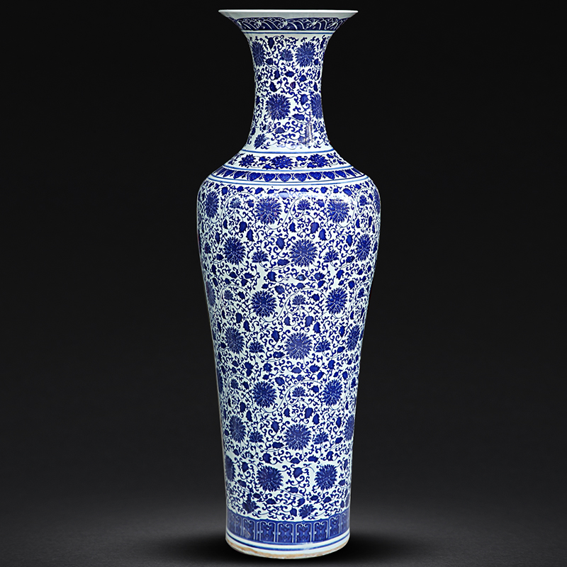 Archaize of jingdezhen blue and white porcelain scenery around branch lotus village ceramic vase of large household decoration to the hotel furnishing articles