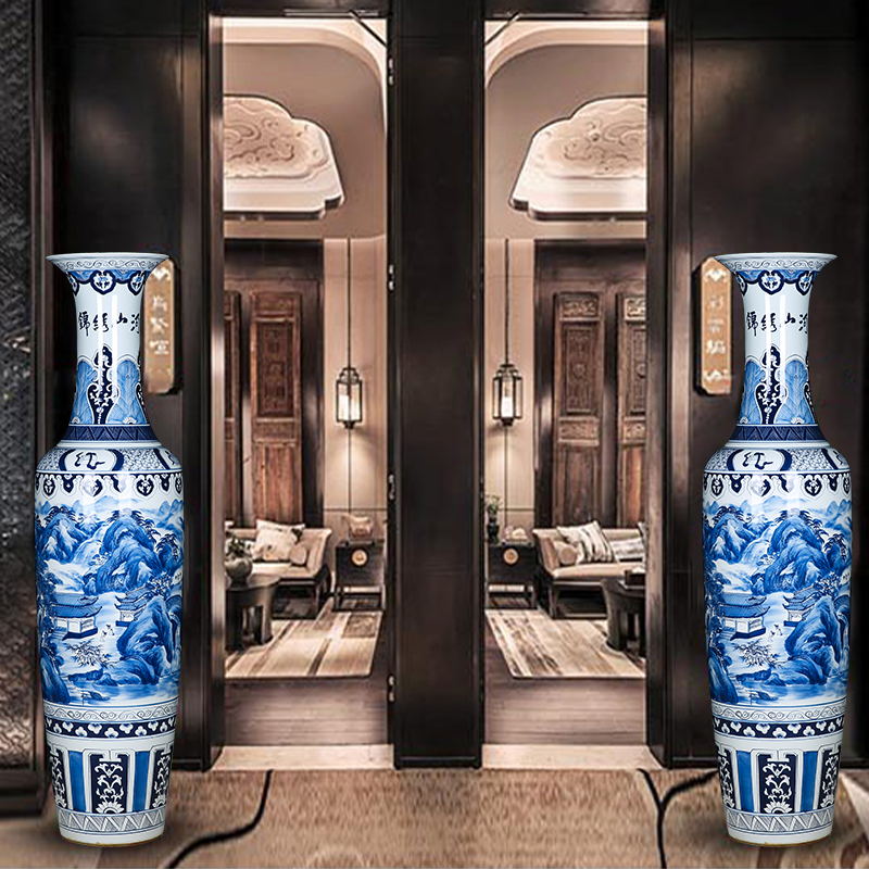 Jingdezhen ceramics landing big hand archaize blue and white porcelain vase splendid sunvo hall villa hotel opening