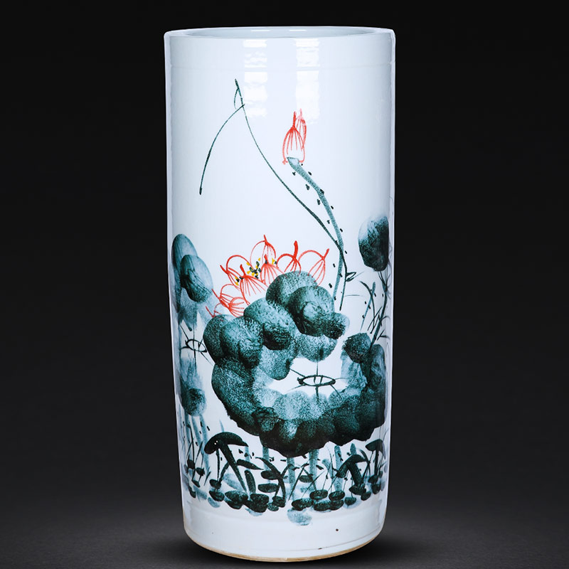 Jingdezhen ceramic hand - made scenery quiver landing place, a large vase painting and calligraphy calligraphy and painting scroll of cylinder cylinder