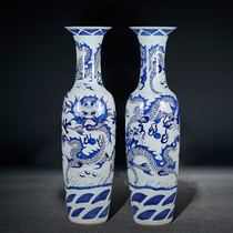 Jingdezhen Ceramic Ware Floor Large Vase Green Flower Porcelain Engraving Dragon Living Room Hotel Adornment Swing Piece Opening Gift