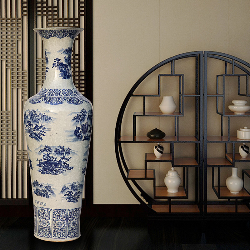 Jingdezhen ceramics landing large vases, antique landscape on crack of blue and white porcelain glaze furnishing articles sitting room adornment