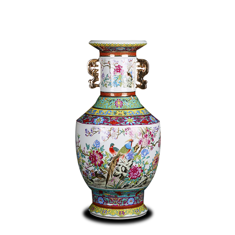 King of archaize qianlong ears porcelain of jingdezhen ceramics paint painting of flowers and vase of large sitting room place decoration