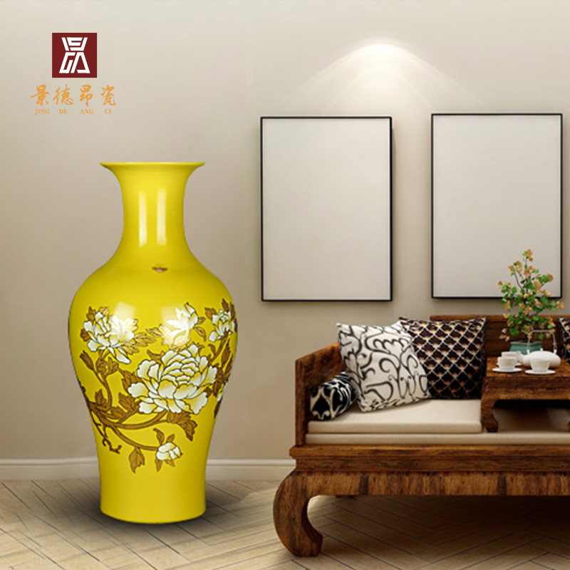 Jingdezhen ceramics high ground large vases, furnishing articles furnishing articles yellow peony sitting room porch decoration flower arrangement