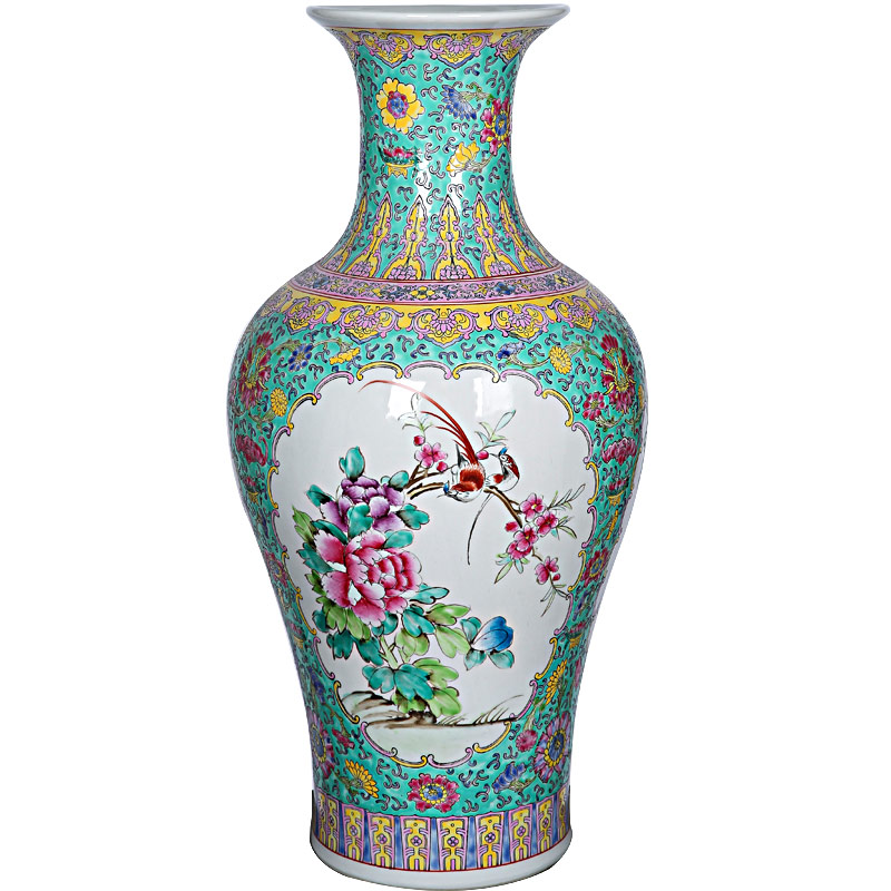 Antique collection jingdezhen ceramics enamel Antique hand - made enamel vase painting of flowers and great place to live in the living room