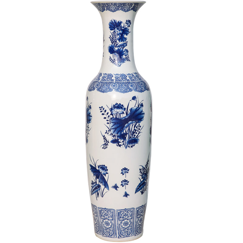 Jingdezhen landing a large vase archaize sitting room open piece of crack glaze blue and white porcelain lotus furnishing articles of Chinese style decoration