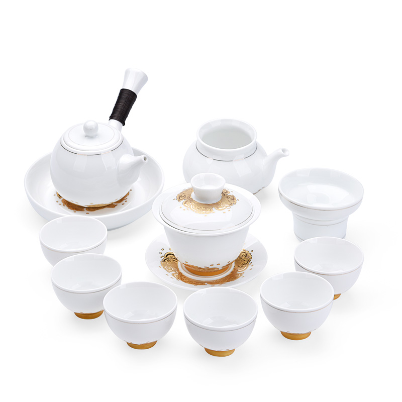 Make tea into the teapot teacup monkey tea cups household suet jade ceramic tea set contracted a complete set of kung fu
