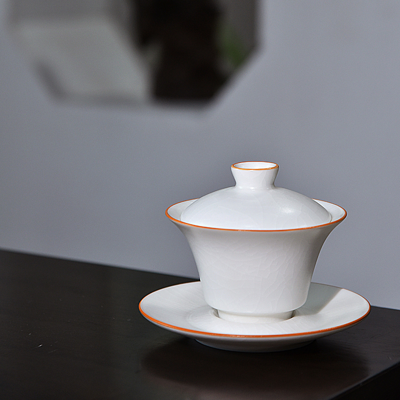 Ivory white tureen tea cups dehua white porcelain bowl with cover three only a single large kung fu tea set