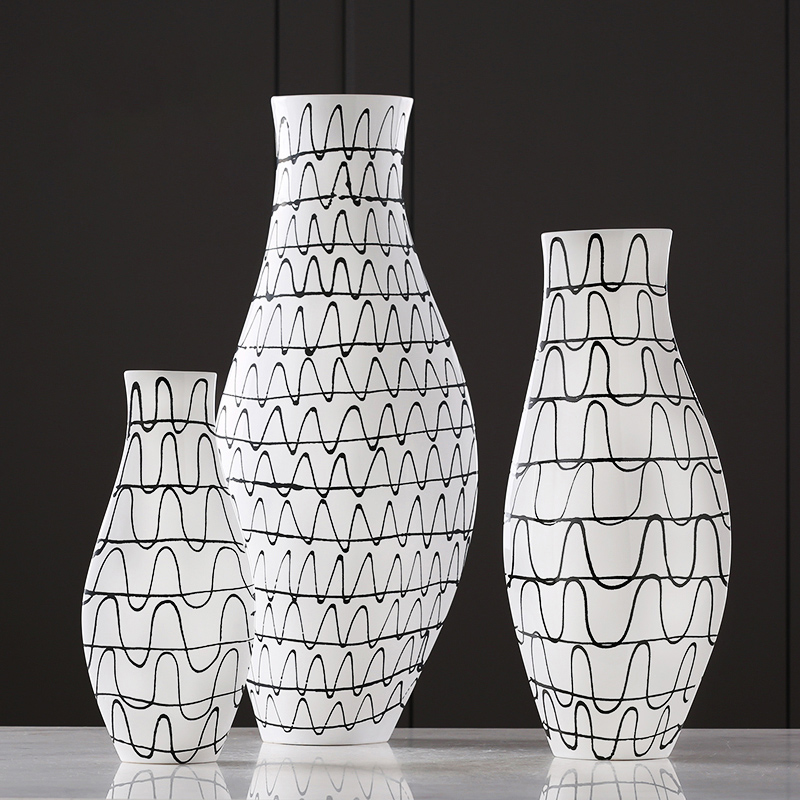 Light key-2 luxury stripe ceramic vases, large ground example room sitting room soft adornment creative furnishing articles | BEST WEST