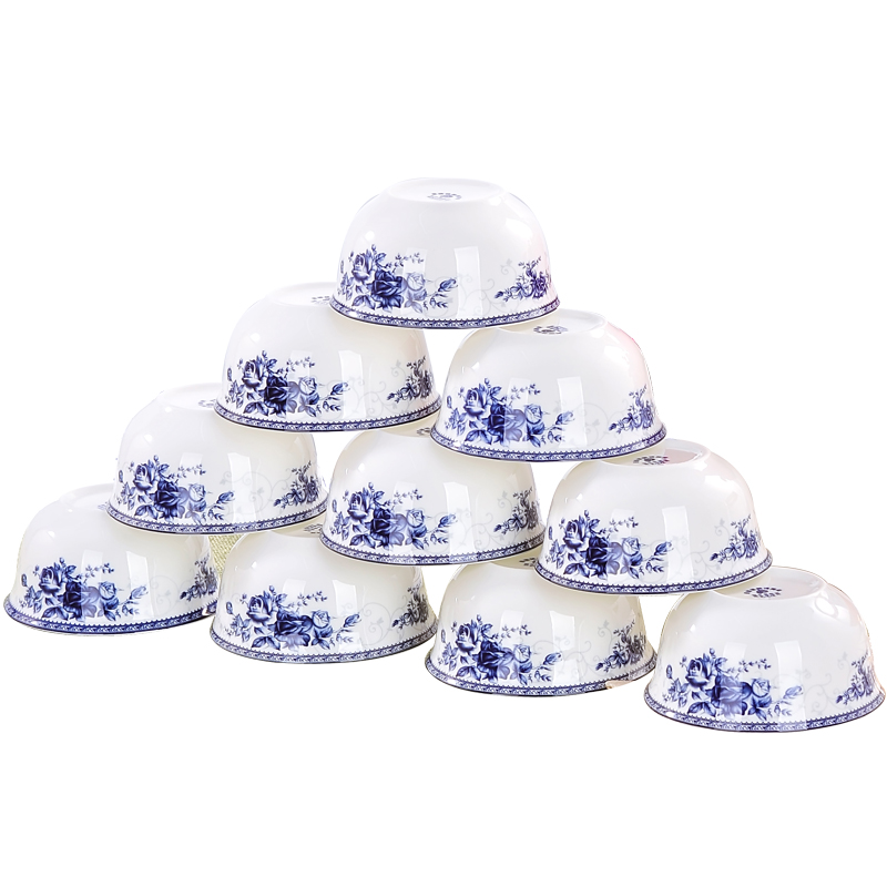 Jingdezhen ceramic rice bowl 10 blue and white porcelain bowls suit glair ipads porcelain bowl bowl customize LOGO