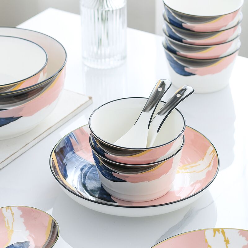 Combination dishes suit household ceramics Nordic one ins web celebrity dinner eat 2 sweethearts bowl chopsticks plate