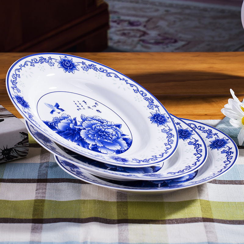 Jingdezhen blue and white porcelain tableware suit 58 skull bowls disc ceramic dishes suit household of Chinese style of high - grade housewarming