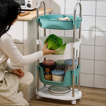Kitchen storage shelf Floor-to-ceiling multi-layer removable cart Household vegetable basket Plastic debris storage rack