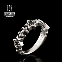 (Official) American ROCKRIDE obsidian six-star ring 925 sterling silver male