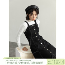 Self-coincidentally small sub-braces skirt womens spring 2021 new display high square collar vest skirt denim dress with slim waist display slim