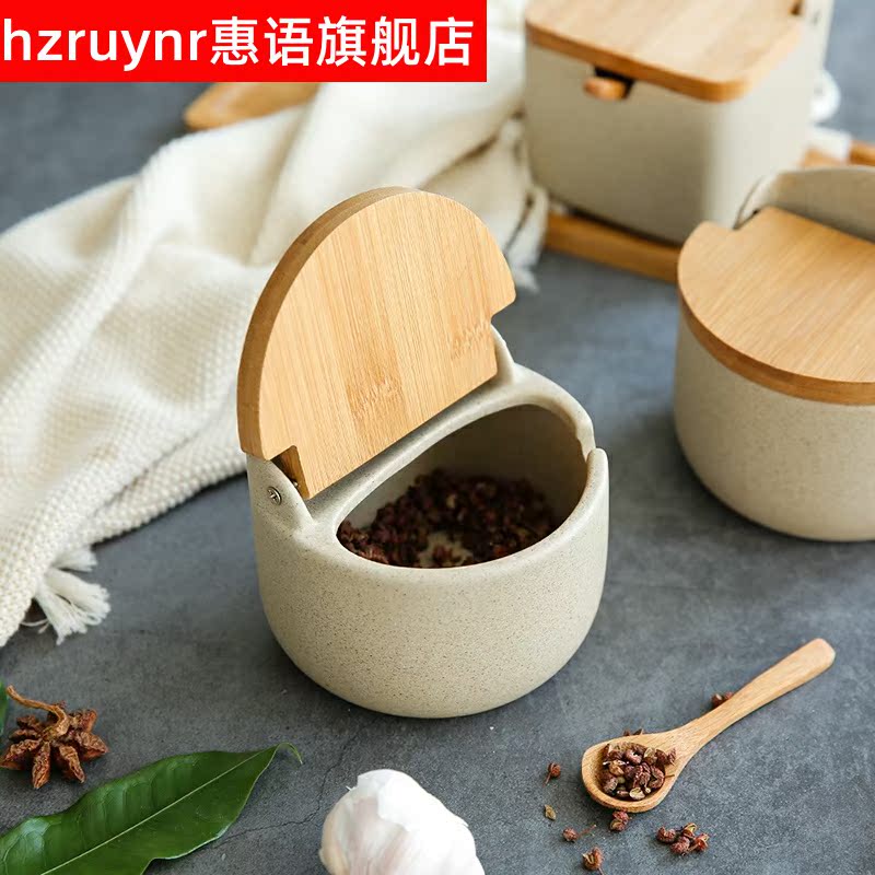 Japanese clamshell ceramic flavor pot pot containing salt, sugar, monosodium glutamate seasoning box kitchen household in combined packages