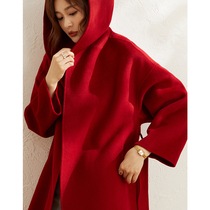Red double-sided cashmere coat womens long high-end 2021 new autumn and winter small temperament woolen jacket