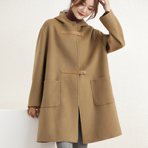 Double-sided cashmere coat women 2021 new winter little hooded Joker high-end medium and long woolen coat