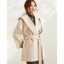Double-sided cashmere coat women 2021 new autumn and winter short Hepburn wind small man hooded cloak wool jacket
