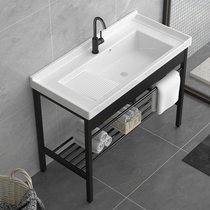 Floor-type ceramic Laundry basin with washboard Balcony Stainless Steel Bracket Laundry Pool Wash Basin Integrated Laundry Tank