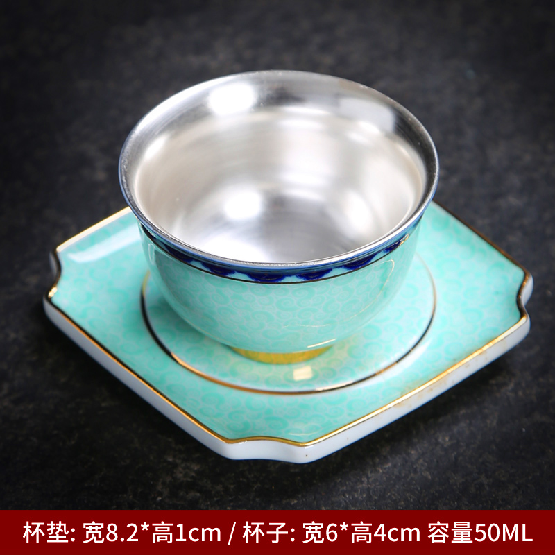 Tasted silver gilding 99 fine silver single CPU master cup sample tea cup colored enamel individual cup of kung fu tea tea cup ceramics by hand