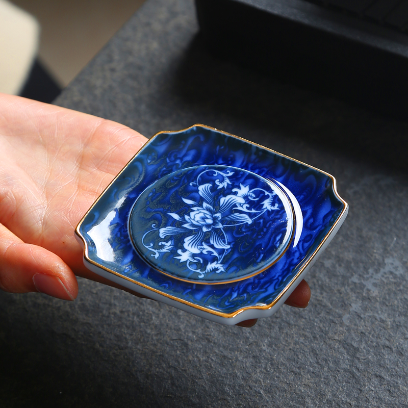 The Blue cup holder coasters tea accessories Japanese ceramic pot mat pot bearing insulation eat mat kung fu tea set to restore ancient ways