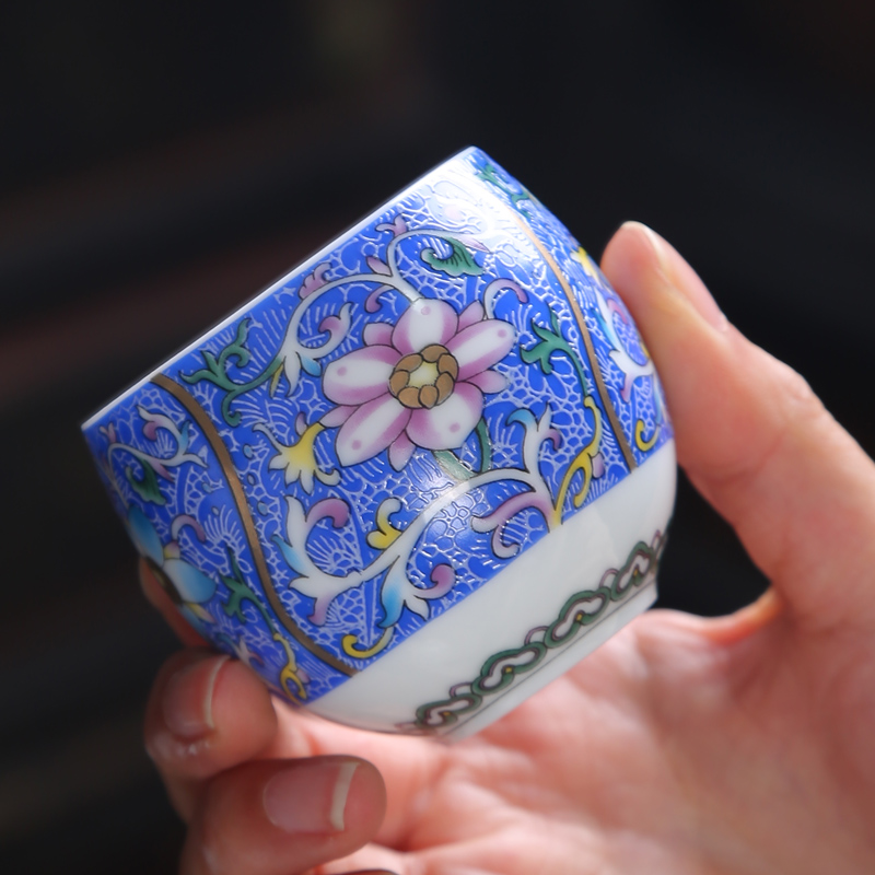 Ji blue glaze heavy paint cup single CPU kung fu master of jingdezhen ceramic sample tea cup heart sutra master CPU