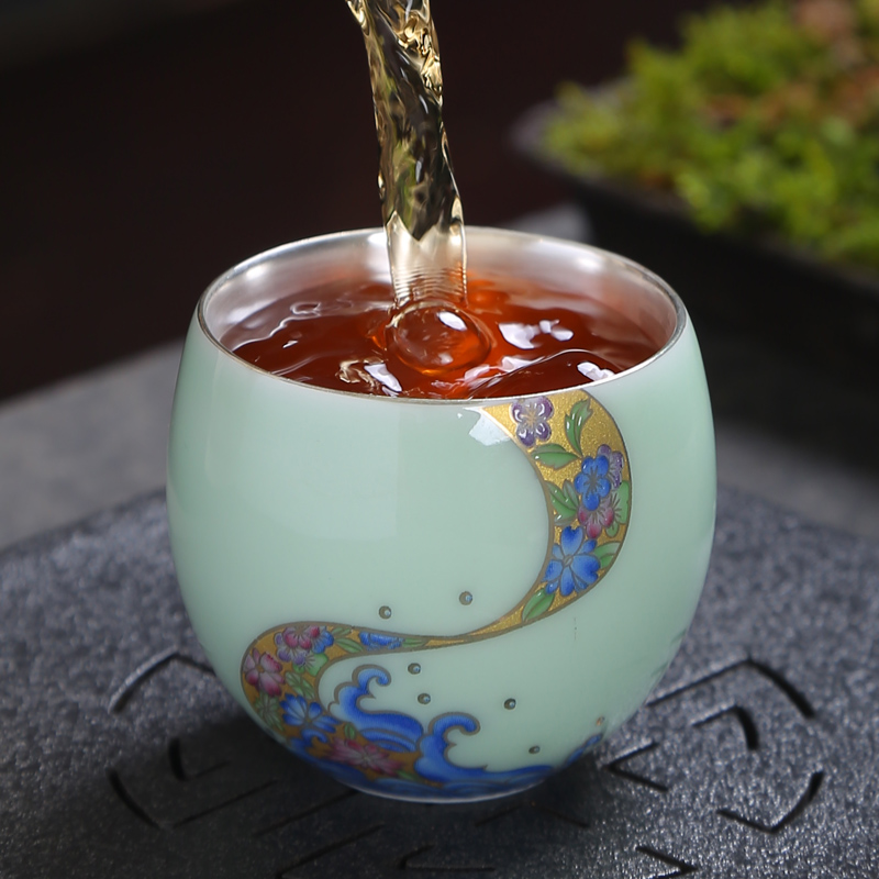 Celadon silver cup silver 99 Japanese masters cup manual kung fu household ceramic sample tea cup single CPU violet arenaceous white porcelain