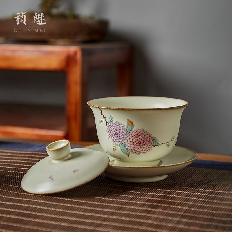 Shot incarnate your up hand - made hydrangea only three tureen jingdezhen ceramic kung fu tea tea bowl cover cup