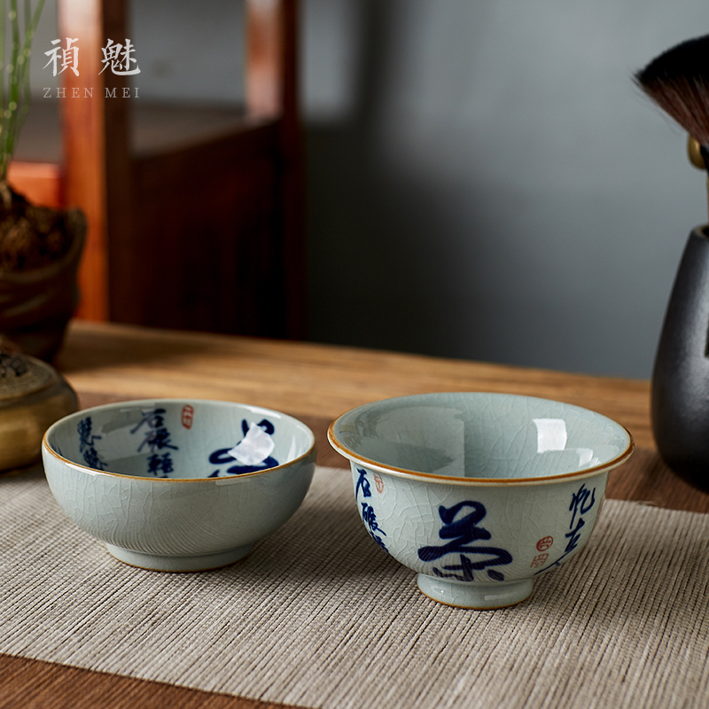 Shot incarnate the blue and white verse cup of jingdezhen ceramic manual pressure hand kung fu tea tea cup master cup single CPU