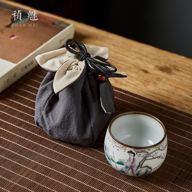 Jingdezhen cotton and linen master cup single cup travel bag portable cup set of tea cups more sample tea cup to receive package