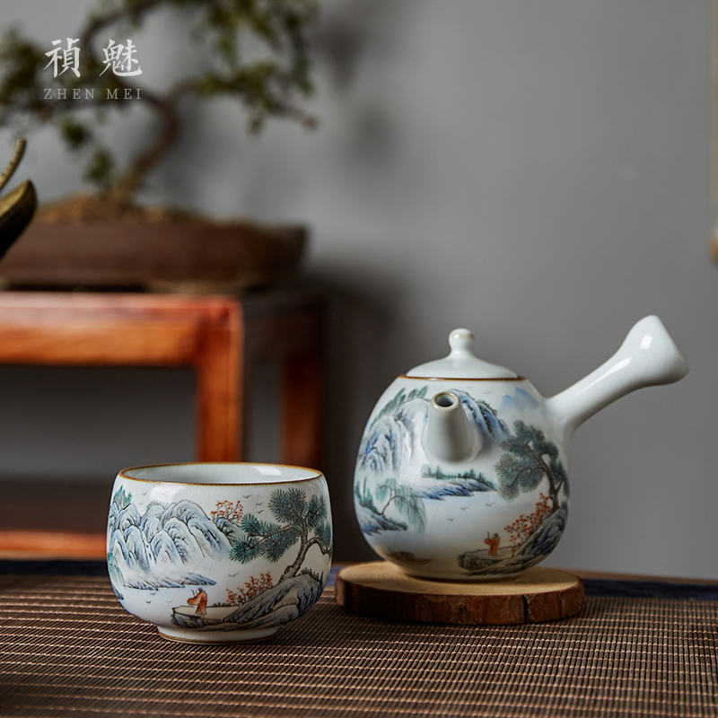 Shot incarnate your up hand - made scenery of jingdezhen ceramic kung fu tea set sample tea cup master cup slicing can be a single CPU