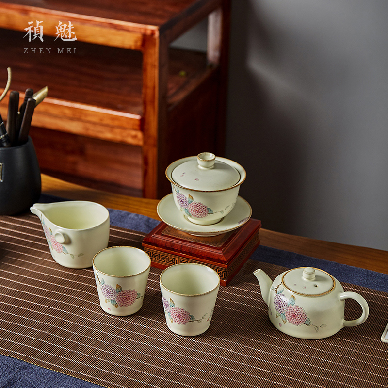 Shot incarnate your up hand - made hydrangea only three tureen jingdezhen ceramic kung fu tea tea bowl cover cup