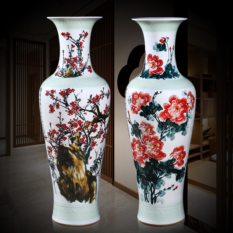 Jingdezhen hand - made peony name plum double - sided design ceramic vase of large sitting room adornment is placed TV ark