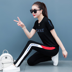自信龙纯棉休闲套装卫衣洋气两件套潮女夏季2020新时尚修身韩版