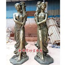 New decoration sandstone FRP relief plastic sculpture Garden landscape outdoor decoration materials Character round carving maid statue