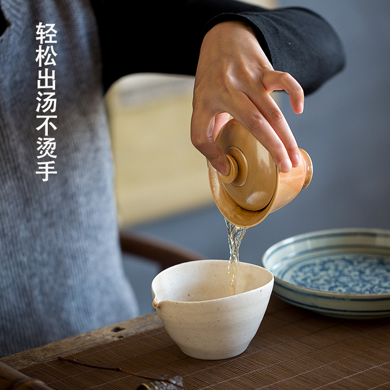 Dream ShuYu rhyme pure manual pull embryo firewood tea three tureen ceramics single kung fu tea set Japanese zen