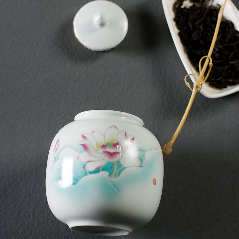 Dream ShuYu rhyme dehua white porcelain ceramic seal caddy fixings wake receives moistureproof pu - erh tea warehouse Chinese wind furnishing articles