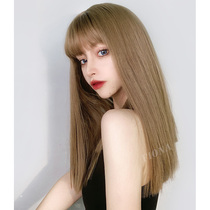 Yellow wigs with long straight hair Korean insins daily Qi Liu Hai new hairstyle cos gold fake hair with medium hair