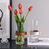 Net red Nordic water water bamboo Bell horse drunk Wood rich bamboo straight tube transparent glass vase ornaments living room flower arrangement