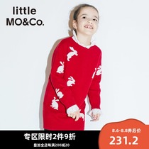 littlemoco girls dress Autumn and spring pure wool rabbit warm New Year girls skirt Olai clearance