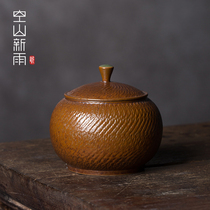 Empty Mountain New Rain Tea Leaf Jars Seal Ceramic Storage Tea Jar Jumping Knife Pure Handmade Retro Dragon Springs Green Porcelain Damp-proof Home Pot