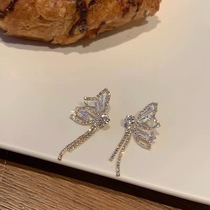 s925 Silver Needle Han edition of super - fairy butterfly zirconium water drill through Suearring harbor wind asymmetric network ear crash ear decoration
