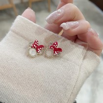 Red Wave Dot Butterfly Knot Mickey Ear Nail Cute Sweet Princess Ear Ornaments 2020 New Tide Inlaid Diamond Earrings Woman