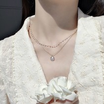 choker net red retro s simple double layer of pearl necklace with female damp lock bone chain neck with cross neck chain