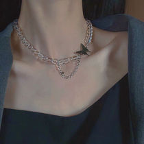 s Japan-ROK superfairy butterfly adolescent girl necklace minimalist personality temperament transparent round pearl punk wind 100 lap collarbone chain