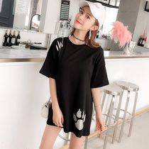 Short-sleeved T-shirt womens new Korean version of the long section of the student loose thin cartoon bear half-sleeve top womens base shirt