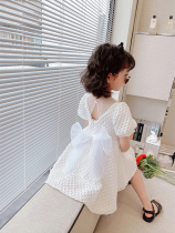 Girls' Butterfly Knit Summer 2023 New Little Girl with White Bubble Sleeves Peng Peng Peng Dress