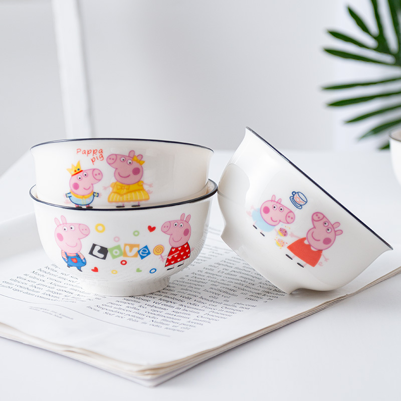 The Children pig paggy cartoon young fashion page prevent hot rice ceramic bowl screen red single eating utensils